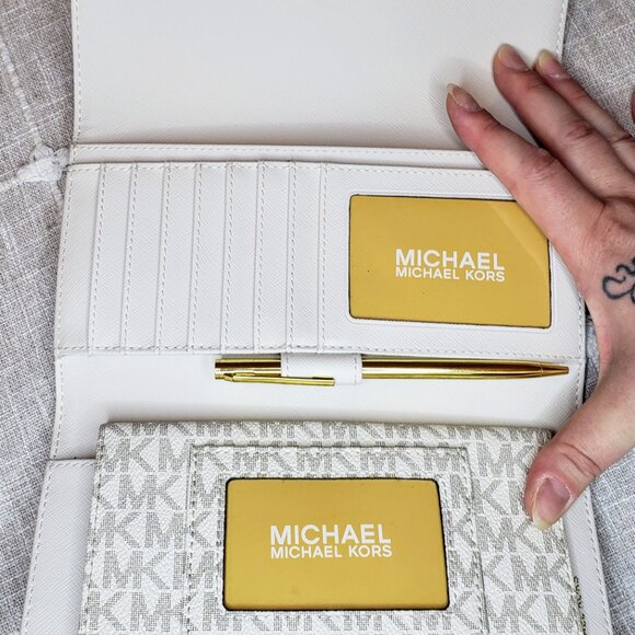 MICHAEL Michael Kors Jet Set Checkbook Wallet - White MK Logo Leather - Picture 7 of 17